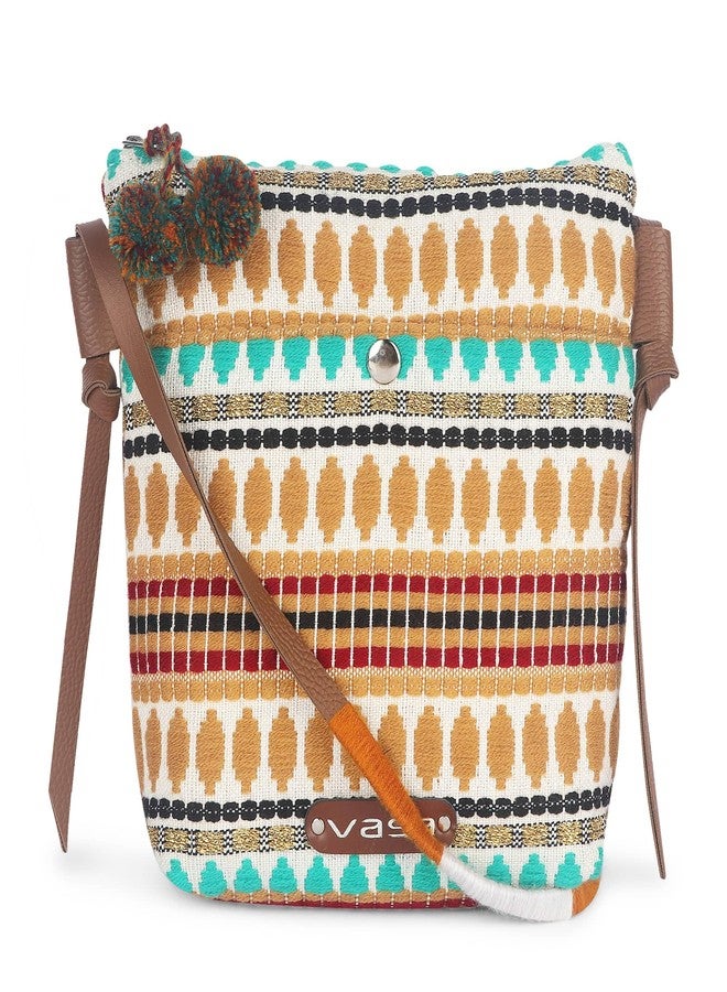 VASA Handcrafted Ethnic Shoulder Crossbody siling Bag, with Multicolour Woven Pattern for girls